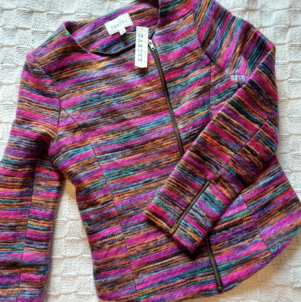 Anthropologie multicolored zip blazer.